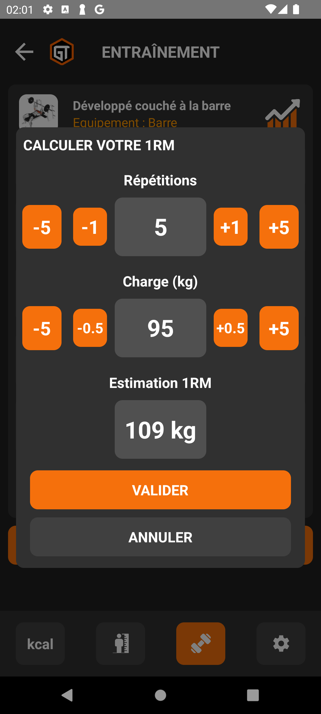 Calcul du 1RM